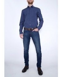 Мужская темно-синяя рубашка с длинным рукавом от Eterna