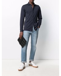 Мужская темно-синяя рубашка с длинным рукавом от Fedeli