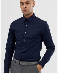 Мужская темно-синяя рубашка с длинным рукавом от New Look