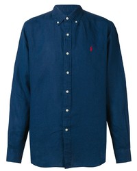 Мужская темно-синяя рубашка с длинным рукавом от Ralph Lauren