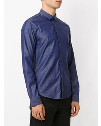 Мужская темно-синяя рубашка с длинным рукавом от Emporio Armani