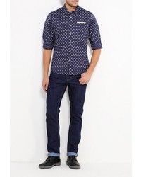 Мужская темно-синяя рубашка с длинным рукавом от Y.Two