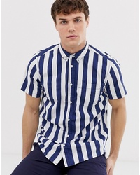 Мужская темно-синяя рубашка с коротким рукавом в вертикальную полоску от Burton Menswear