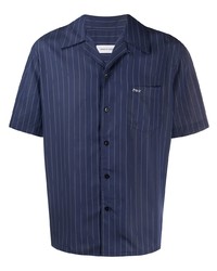 Мужская темно-синяя рубашка с коротким рукавом в вертикальную полоску от Ernest W. Baker