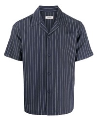 Мужская темно-синяя рубашка с коротким рукавом в вертикальную полоску от Sandro