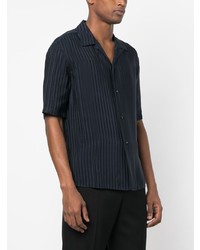 Мужская темно-синяя рубашка с коротким рукавом в вертикальную полоску от Saint Laurent