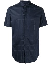 Мужская темно-синяя рубашка с коротким рукавом в клетку от Armani Exchange