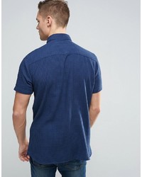 Мужская темно-синяя рубашка с коротким рукавом в мелкую клетку от Jack and Jones