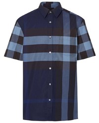 Мужская темно-синяя рубашка с коротким рукавом в шотландскую клетку от Burberry