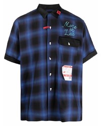Мужская темно-синяя рубашка с коротким рукавом в шотландскую клетку от Maison Mihara Yasuhiro