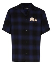 Мужская темно-синяя рубашка с коротким рукавом в шотландскую клетку от Palm Angels