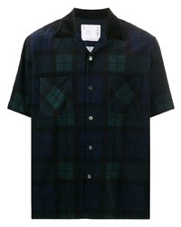 Мужская темно-синяя рубашка с коротким рукавом в шотландскую клетку от Sacai