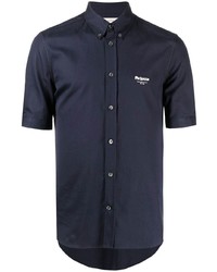 Мужская темно-синяя рубашка с коротким рукавом с вышивкой от Alexander McQueen