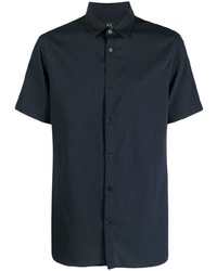 Мужская темно-синяя рубашка с коротким рукавом с вышивкой от Armani Exchange