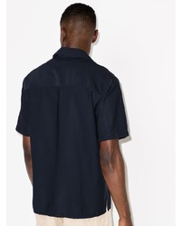 Мужская темно-синяя рубашка с коротким рукавом с вышивкой от Ami Paris