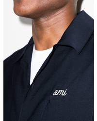 Мужская темно-синяя рубашка с коротким рукавом с вышивкой от Ami Paris