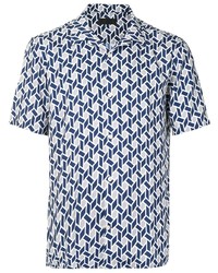 Мужская темно-синяя рубашка с коротким рукавом с геометрическим рисунком от D'urban