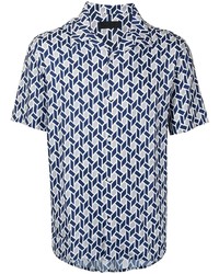 Мужская темно-синяя рубашка с коротким рукавом с геометрическим рисунком от D'urban