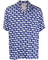 Мужская темно-синяя рубашка с коротким рукавом с геометрическим рисунком от OAS Company
