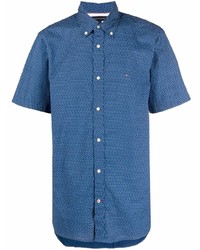 Мужская темно-синяя рубашка с коротким рукавом с геометрическим рисунком от Tommy Hilfiger