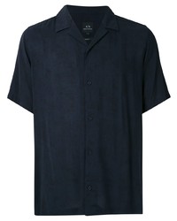 Мужская темно-синяя рубашка с коротким рукавом с "огурцами" от Armani Exchange