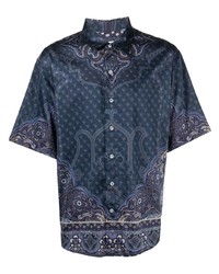Мужская темно-синяя рубашка с коротким рукавом с "огурцами" от Etro