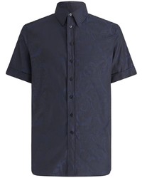 Мужская темно-синяя рубашка с коротким рукавом с "огурцами" от Etro