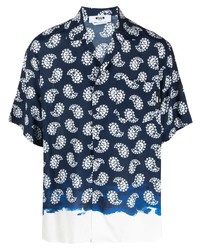 Мужская темно-синяя рубашка с коротким рукавом с "огурцами" от MSGM
