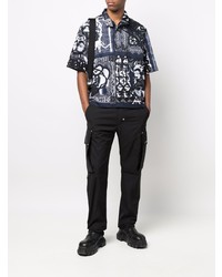 Мужская темно-синяя рубашка с коротким рукавом с "огурцами" от Givenchy