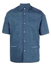 Мужская темно-синяя рубашка с коротким рукавом с принтом от Anglozine