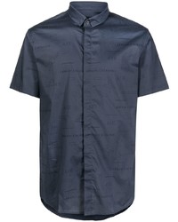 Мужская темно-синяя рубашка с коротким рукавом с принтом от Armani Exchange