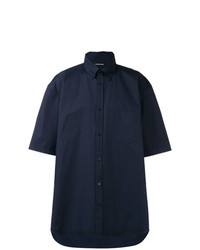 Мужская темно-синяя рубашка с коротким рукавом с принтом от Balenciaga