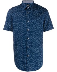 Мужская темно-синяя рубашка с коротким рукавом с принтом от BOSS HUGO BOSS
