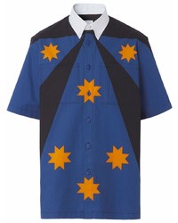 Мужская темно-синяя рубашка с коротким рукавом с принтом от Burberry