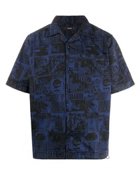 Мужская темно-синяя рубашка с коротким рукавом с принтом от Diesel