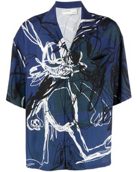 Мужская темно-синяя рубашка с коротким рукавом с принтом от DOMREBEL