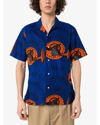Мужская темно-синяя рубашка с коротким рукавом с принтом от Gitman Vintage