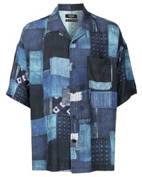 Мужская темно-синяя рубашка с коротким рукавом с принтом от FIVE CM