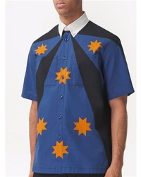 Мужская темно-синяя рубашка с коротким рукавом с принтом от Burberry