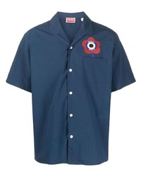 Мужская темно-синяя рубашка с коротким рукавом с принтом от Kenzo