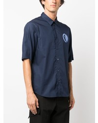 Мужская темно-синяя рубашка с коротким рукавом с принтом от VERSACE JEANS COUTURE