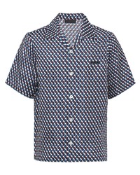 Мужская темно-синяя рубашка с коротким рукавом с принтом от Prada
