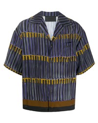Мужская темно-синяя рубашка с коротким рукавом с принтом от Prada