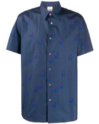 Мужская темно-синяя рубашка с коротким рукавом с принтом от PS Paul Smith