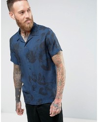 Мужская темно-синяя рубашка с коротким рукавом с принтом от Selected