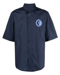 Мужская темно-синяя рубашка с коротким рукавом с принтом от VERSACE JEANS COUTURE