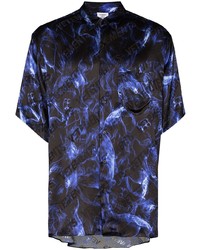 Мужская темно-синяя рубашка с коротким рукавом с принтом от Vetements