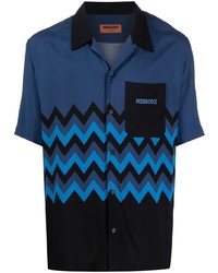 Мужская темно-синяя рубашка с коротким рукавом с узором зигзаг от Missoni