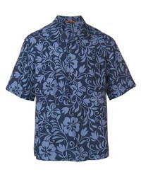 Мужская темно-синяя рубашка с коротким рукавом с цветочным принтом от Barena