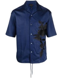Мужская темно-синяя рубашка с коротким рукавом с цветочным принтом от Emporio Armani